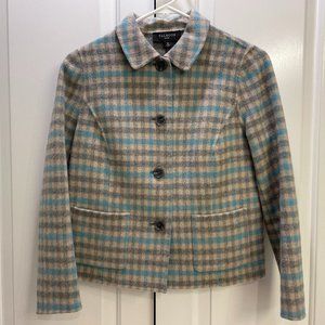 EUC Talbots Petites Jacket, Gray/Aqua Plaid, 90% Wool, Pockets, Lined, 2P